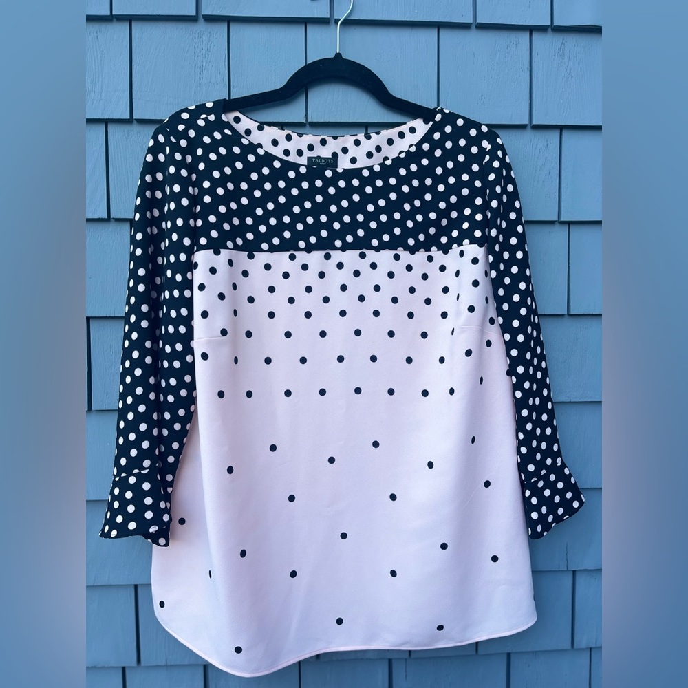 Talbots Pink and Black Polka Dot Blouse